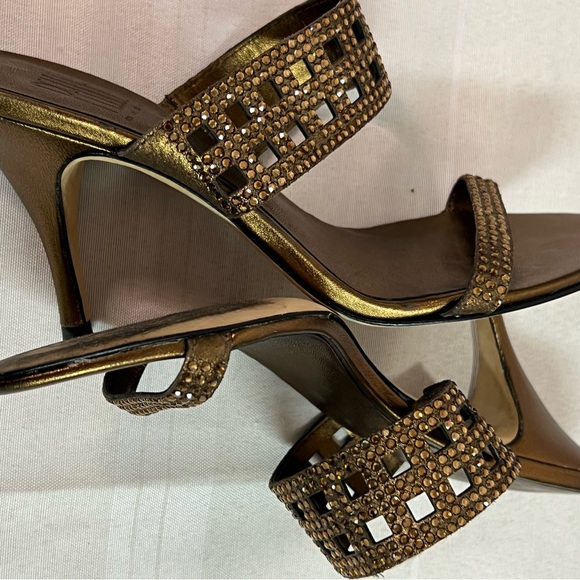 Pelle Moda Kristy metallic cooper color leather rhinestone slide heels size 6 M - Picture 6 of 13